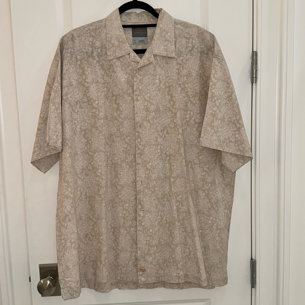 Thomas Dean Beige Paisley Casual Button-Down Shirt